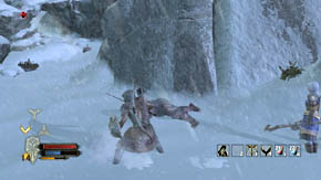 This road leads to the next heaps (four altogether) and a flower (it's on the right), and also an orc patrol (one ordinary and four heavy warriors) - Alpine Pass - Chapter 4 - The Lord of the Rings: War in the North - Game Guide and Walkthrough