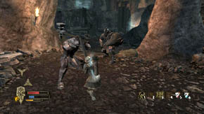 After dealing with these enemies take care of the archers shooting at you, and then run to the left, downstairs - The Grey Mountains - p. 1 - Chapter 6 - The Lord of the Rings: War in the North - Game Guide and Walkthrough