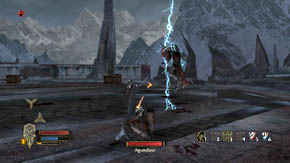 Apart from ordinary attacks Agandaur will float in the air once in a while and then strike from above - Carn Dum Citadel - Chapter 8 - The Lord of the Rings: War in the North - Game Guide and Walkthrough