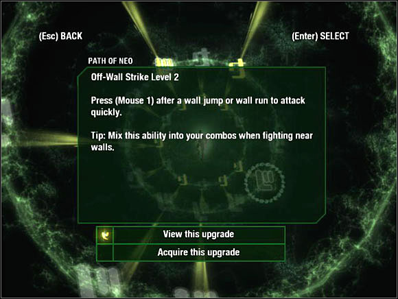 After choosing an ability such a window comes up - Matrix Path of Neo: Character Development - Matrix Path of Neo: Basics - The Matrix: Path of Neo Game Guide & Walkthrough