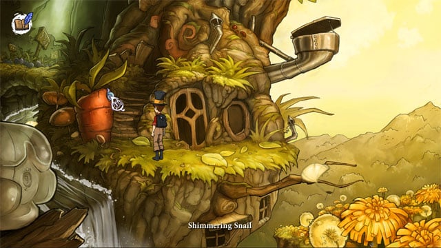 Leafboat will fall down in the waterfall, but Jerry will survive - A trip with Spitzweg - Walkthrough - The Night of the Rabbit - Game Guide and Walkthrough