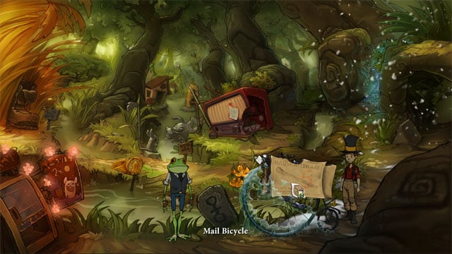 Go out from the dwarf's house on the left and go to radio station - A trip with Spitzweg - Walkthrough - The Night of the Rabbit - Game Guide and Walkthrough