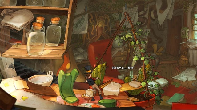 Now use sharp grappling hook on ivy on the right and you will make a path to the clock - A trip with Spitzweg - Walkthrough - The Night of the Rabbit - Game Guide and Walkthrough