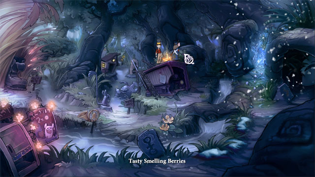 Now you can pass the guard and get some fruits - in your inventory you will receive sweet red berries - The four portals: rockwhisper and greengrow spells - Walkthrough - The Night of the Rabbit - Game Guide and Walkthrough