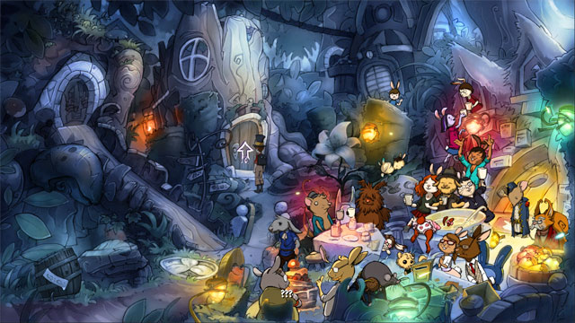 Go to cafe but use the back door in the garden - The four portals: rockwhisper and greengrow spells - Walkthrough - The Night of the Rabbit - Game Guide and Walkthrough