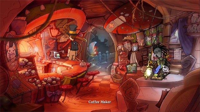 Use mug with logo on coffee maker and you will get mug with hot coffee - The four portals: rockwhisper and greengrow spells - Walkthrough - The Night of the Rabbit - Game Guide and Walkthrough