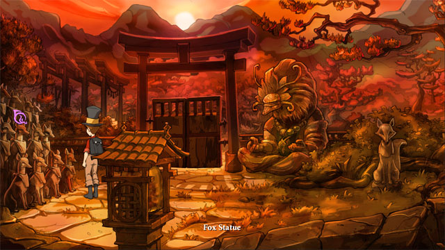 Go to the left and use rockwhisper spell on fox statue - top row, second from the left - The four portals: fox's cunning and glimmer of hope spells - Walkthrough - The Night of the Rabbit - Game Guide and Walkthrough