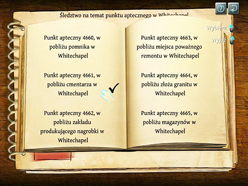 Choose the proper pharmacy, the number 4661 - Second Deduction Board | The Murder in Diocese of Knightsbridge - The Murder in Diocese of Knightsbridge - The Testament of Sherlock Holmes Game Guide