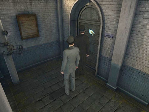 Turn left and enter the door at the end, on the right side - Meet With Hans Schielman | Escape From Westgate Prison - Escape From Westgate Prison - The Testament of Sherlock Holmes Game Guide