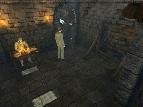 Return to Mackenzie and leave basement via the door on the right from him - Get Hans Feather | Escape From Westgate Prison - Escape From Westgate Prison - The Testament of Sherlock Holmes Game Guide