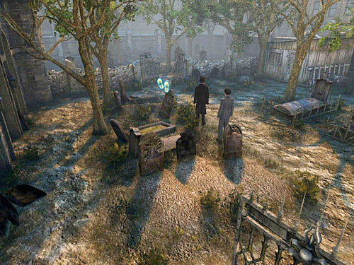 and later on through an open gate in a damaged wall - Verify Collected Evidences on a Cemetery | Slaughter in Whitechapel - Slaughter in Whitechapel - The Testament of Sherlock Holmes Game Guide