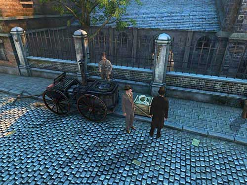 Notice a chest on the right from kitchen, where this man set a dice game - Collect More Information about Murderers | Slaughter in Whitechapel - Slaughter in Whitechapel - The Testament of Sherlock Holmes Game Guide