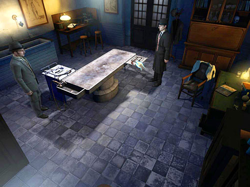Pick up scissors from a small table top at dissection table - Collect More Information about Murderers | Slaughter in Whitechapel - Slaughter in Whitechapel - The Testament of Sherlock Holmes Game Guide
