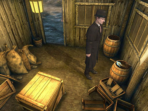 Pick up an axe from barrel - Search the Shed | Slaughter in Whitechapel - Slaughter in Whitechapel - The Testament of Sherlock Holmes Game Guide