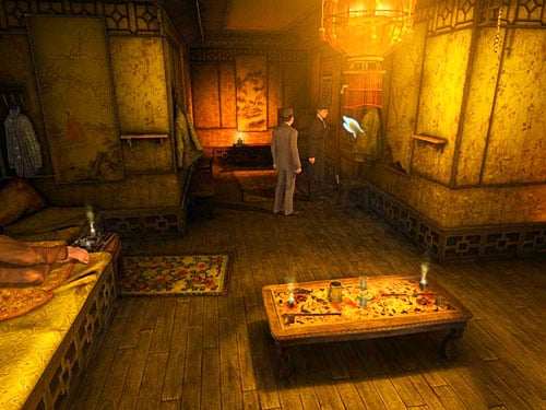 Go to the end of corridor and look at the last door on right, with a chinese writing over it (remember it) - Get to the Closed Room | Slaughter in Whitechapel - Slaughter in Whitechapel - The Testament of Sherlock Holmes Game Guide