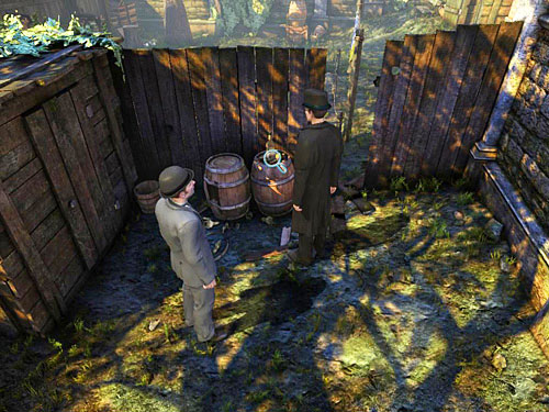 On the other barrel notice remainings of a small meal - Find Stolen Laundry | Robbery in Kensington Gardens - Robbery in Kensington Gardens - The Testament of Sherlock Holmes Game Guide