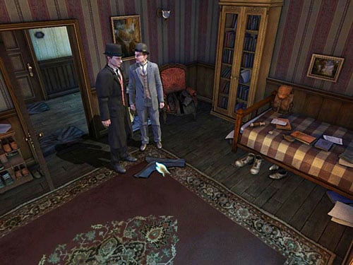 Open the first door on the left in corridor and go inside - Search a Henrys Room | Robbery in Kensington Gardens - Robbery in Kensington Gardens - The Testament of Sherlock Holmes Game Guide
