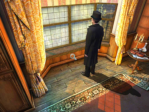 Pay your attention at a panelling below the window - Search a Henrys Room | Robbery in Kensington Gardens - Robbery in Kensington Gardens - The Testament of Sherlock Holmes Game Guide