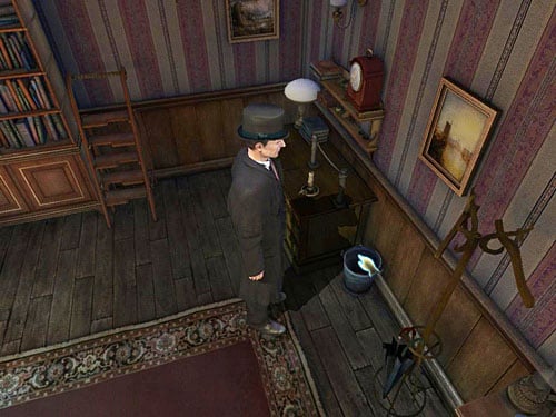 Search a bin by the desk, where you find a torn piece of paper - Search a Henrys Room | Robbery in Kensington Gardens - Robbery in Kensington Gardens - The Testament of Sherlock Holmes Game Guide