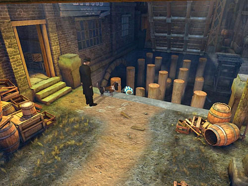 You have to cross on the other side, jumping on other pales - Get on the Other Side of Channel | Accident at Stinging Street - Accident at Stinging Street - The Testament of Sherlock Holmes Game Guide