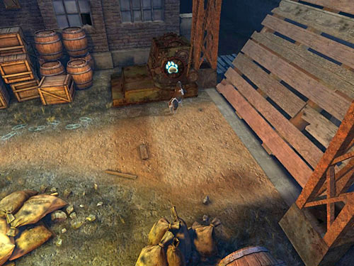 On the other side, jump on a machine which lowers the bridge - Get on the Other Side of Channel | Accident at Stinging Street - Accident at Stinging Street - The Testament of Sherlock Holmes Game Guide