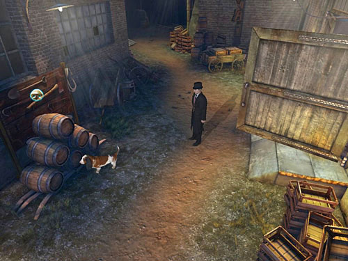 While being outside, pay an attention on a tool panel opposite to the open door - Get Behind the Gate | Accident at Stinging Street - Accident at Stinging Street - The Testament of Sherlock Holmes Game Guide