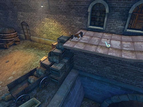 Get on a crates through a cart, and from that on a stone ramp - Get to the Next Building | Accident at Stinging Street - Accident at Stinging Street - The Testament of Sherlock Holmes Game Guide