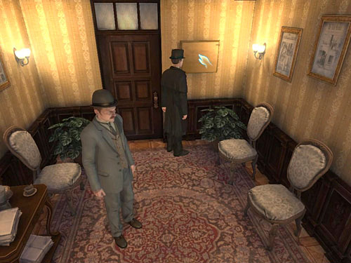 Go on the other side of waiting room and get interested in a fuse box - Get Rid of a Secretary | O. Farleys Office - O. Farleys Office - The Testament of Sherlock Holmes Game Guide