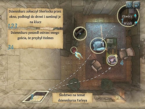 After clicking a book lying on a floor choose - Fourth Deduction Table | O. Farleys Office - O. Farleys Office - The Testament of Sherlock Holmes Game Guide