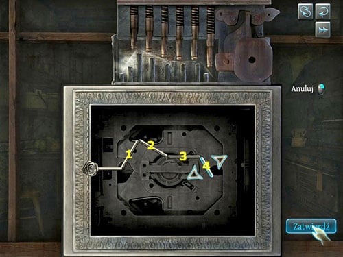 The riddle appears - you have to bend a pin properly, as its shown above - Get to the Judges House | Explosion in Becketts Residence - Explosion in Becketts Residence - The Testament of Sherlock Holmes Game Guide