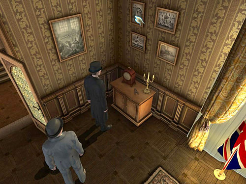On the first upper photo you can see an organization symbol to which judge belonged, on a flag held by students - Search Judges Office | Explosion in Becketts Residence - Explosion in Becketts Residence - The Testament of Sherlock Holmes Game Guide