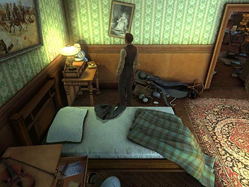 The next one is a bust at a bedside table in Holmes bedroom - Find Clues about Holmes Location | Hideout in Whitechapel - Hideout in Whitechapel - The Testament of Sherlock Holmes Game Guide