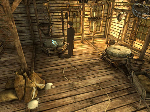 Then approach a millstone and wrap it around with the chain youve taken from an arsenal - Destroy False Wall (1) | A Fire in Sawmill - A Fire in Sawmill - The Testament of Sherlock Holmes Game Guide