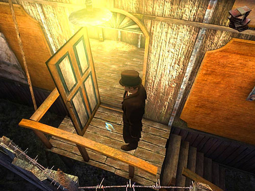 Leave building and put more banknotes nearby entrance - Get Rid of the First Guard | A Grand Final in the Fun Fair - A Grand Final in the Fun Fair - The Testament of Sherlock Holmes Game Guide