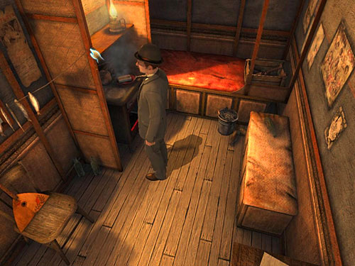 Notice, that a key is hanging on a nail where the cloth was - Get to the Anarchists workshop | A Grand Final in the Fun Fair - A Grand Final in the Fun Fair - The Testament of Sherlock Holmes Game Guide