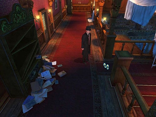 Getting outside the room, make few steps to stairs - Get to the Other Side of Gallery | A Grand Final in the Fun Fair - A Grand Final in the Fun Fair - The Testament of Sherlock Holmes Game Guide