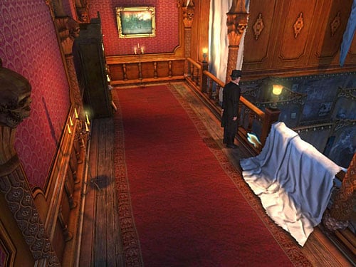 Click on the bottom part of balustrades rung: if Holmes attaches a rope to it, hell be able to go slide down - Get to the Other Side of Gallery | A Grand Final in the Fun Fair - A Grand Final in the Fun Fair - The Testament of Sherlock Holmes Game Guide