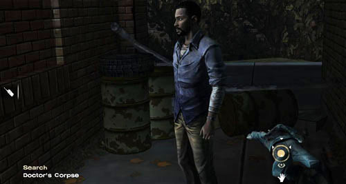 Go to the upper right corner of the screen and stomp the head of the crawling zombie-doctor (Stomp: Zombie) - Chapter 5: Georgias Last City - Meds & Escape | Episode IV: Around Every Corner - Episode IV: Around Every Corner - The Walking Dead Game Guide