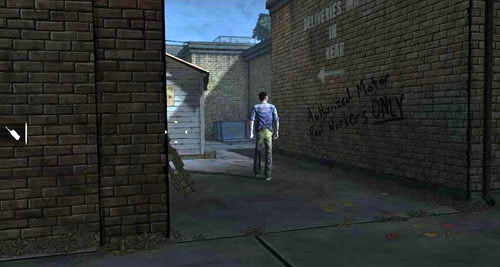 Get out of the nurses office (Use: Hallway Door) and then go to the fork by following the already well-known path leading to the alley by the garage you searched with Molly earlier (Open: Exit to Alley) - Chapter 5: Georgias Last City - Meds & Escape | Episode IV: Around Every Corner - Episode IV: Around Every Corner - The Walking Dead Game Guide