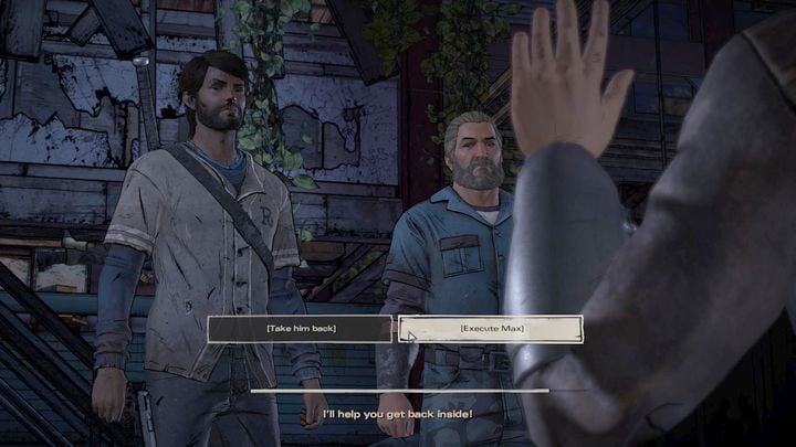 This decision will concern Max, and it takes place in chapter five - The Walking Dead: A New Frontier: Important choices Above the Law - The Walking Dead: A New Frontier: Episode 3 Above the Law - The Walking Dead: The Telltale Series - A New Frontier Game Guide