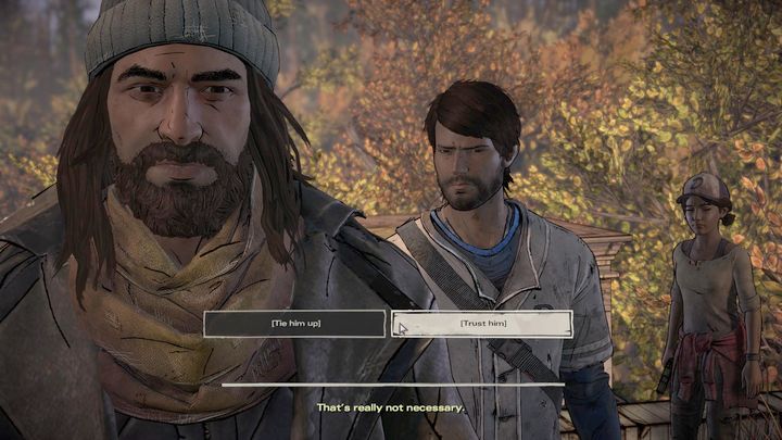 The third important choice is in the fourth chapter of this episode - The Walking Dead: A New Frontier: Important choices Ties that Bind - Part 2 - The Walking Dead: A New Frontier: Episode 2 Ties that Bind - Part 2 - The Walking Dead: The Telltale Series - A New Frontier Game Guide