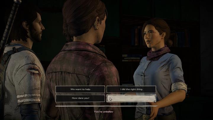 Javier enters one of the apartments, finding Eleonore - her first reaction may vary depending on whether youve killed Conrad or had witnessed Tripps execution - The Walking Dead: A New Frontier: Chapter 2 - Promises and Lies - The Walking Dead: A New Frontier: Episode 5 From the Gallows - The Walking Dead: The Telltale Series - A New Frontier Game Guide