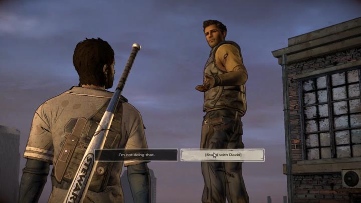Javier follows David to the roof, provoking a long Dialogue between the brothers - The Walking Dead: A New Frontier: Chapter 3 - Family Values - The Walking Dead: A New Frontier: Episode 5 From the Gallows - The Walking Dead: The Telltale Series - A New Frontier Game Guide