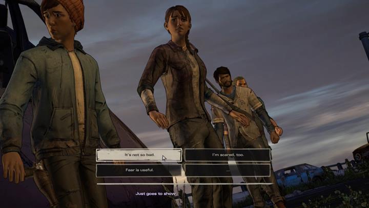 Proceed using the ledge and get a hold of your companions hand to avoid falling from the freeway - The Walking Dead: A New Frontier: Chapter 3 - Family Values - The Walking Dead: A New Frontier: Episode 5 From the Gallows - The Walking Dead: The Telltale Series - A New Frontier Game Guide