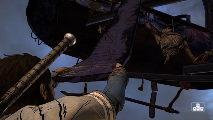 Unfortunately, Javier will break the propeller blade, suspending him over the ruptured part of the highway - The Walking Dead: A New Frontier: Chapter 3 - Family Values - The Walking Dead: A New Frontier: Episode 5 From the Gallows - The Walking Dead: The Telltale Series - A New Frontier Game Guide
