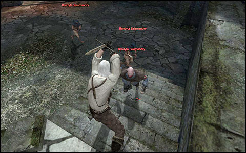 Deal with three bandits by the gate (M1 - Kaer Morhen Courtyard - part 2 | Walkthrough - Prologue - The Witcher Game Guide & Walkthrough
