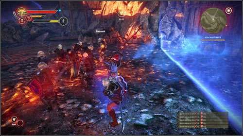 After reaching the biggest cave, you will encounter Dethmold and Adam Pangratt (M23, 5) - Vergen Besieged | Roche - Main missions - The Witcher 2 Assassins of Kings Guide