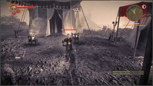 For a short while you will find yourself in the cave below the camp and afterwards you will have to fight the Kaedweni soldiers - The Assassins of Kings | Roche Act 2 main mission - Main missions - The Witcher 2 Assassins of Kings Guide