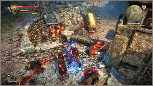 The last stage of the mission will be escorting Zoltan to the lever (M15, 28), using which he can close the gate - Vergen Besieged | Iorweth - Main missions - The Witcher 2 Assassins of Kings Guide