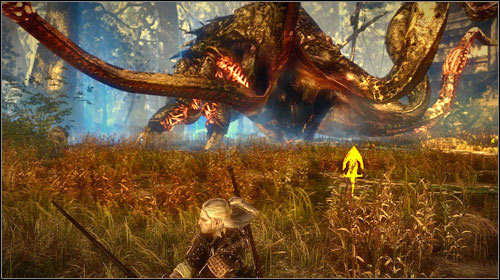 When only the fight begins, run to the right or left - above all dont stand in front of the monster, as he spits toxins and attacks with the two middle tentacles - The Kayran (step 5) - Main missions - The Witcher 2 Assassins of Kings Guide